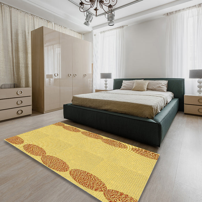 Patterned Bold Yellow Rug in a Bedroom, pat2818yw
