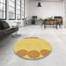 Round Patterned Bold Yellow Rug in a Office, pat2818yw