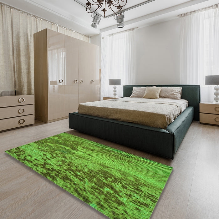 Patterned Green Rug in a Bedroom, pat2819grn