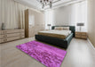 Patterned Bright Neon Pink Purple Rug in a Bedroom, pat2819pur