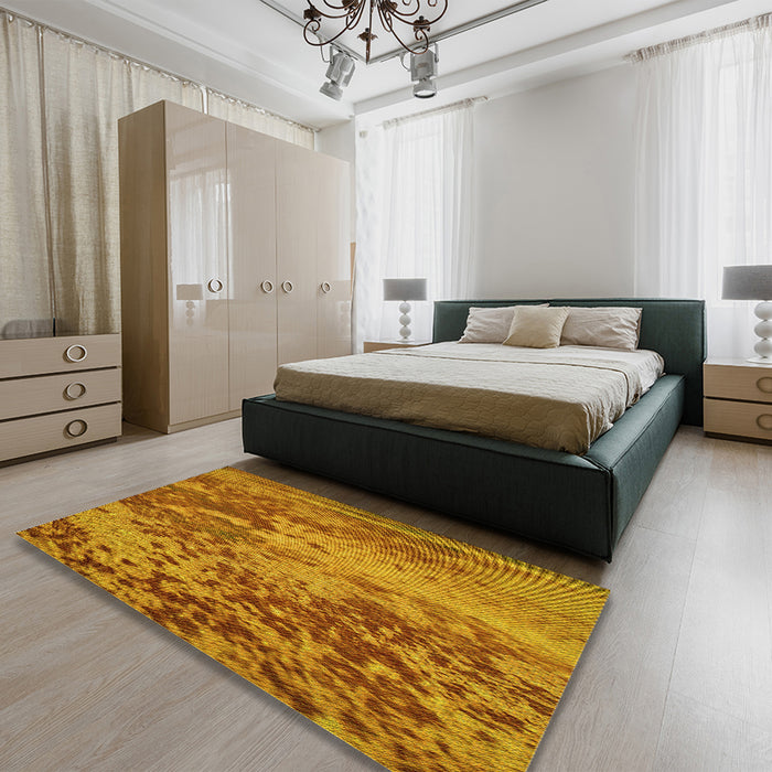 Patterned Mahogany Brown Rug in a Bedroom, pat2819yw