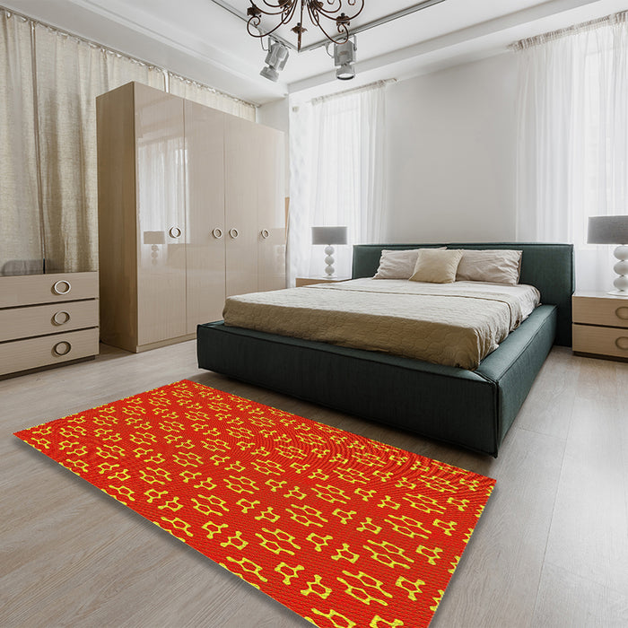 Round Machine Washable Transitional Neon Orange Rug in a Office, wshpat2820yw