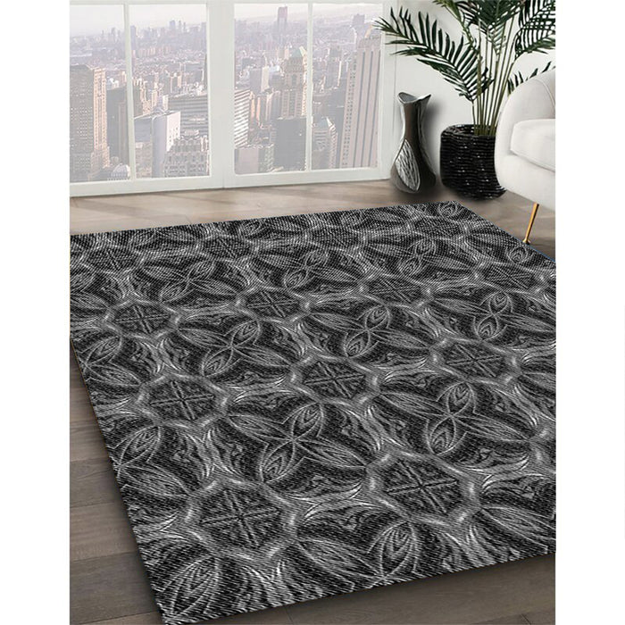 Patterned Charcoal Black Rug in Family Room, pat2821gry