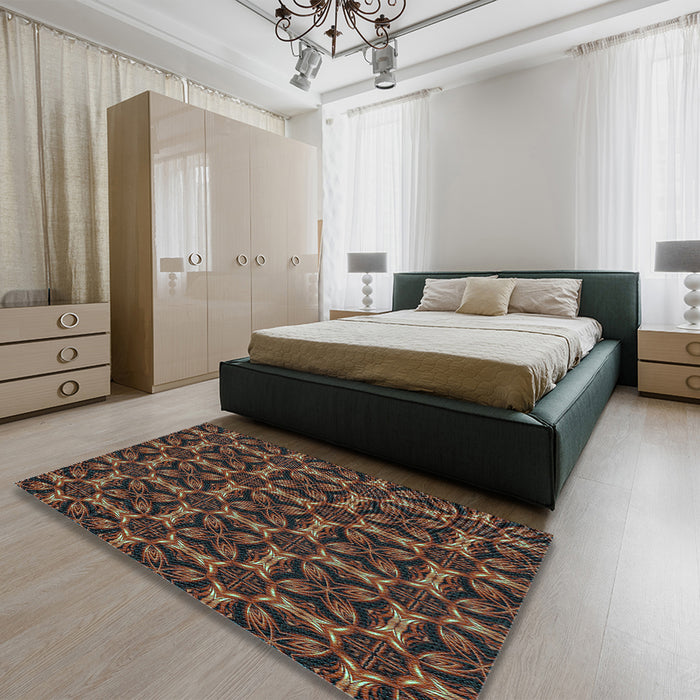 Patterned Red Rug in a Bedroom, pat2821lblu