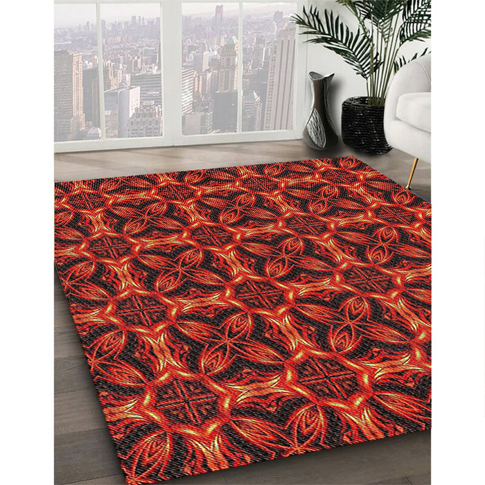 Patterned Cranberry Red Novelty Rug in Family Room, pat2821