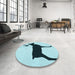 Round Patterned Deep-Sea Green Rug in a Office, pat2822lblu