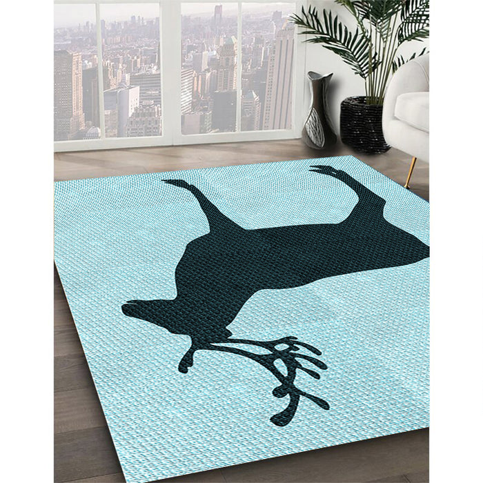Patterned Deep-Sea Green Rug in Family Room, pat2822lblu