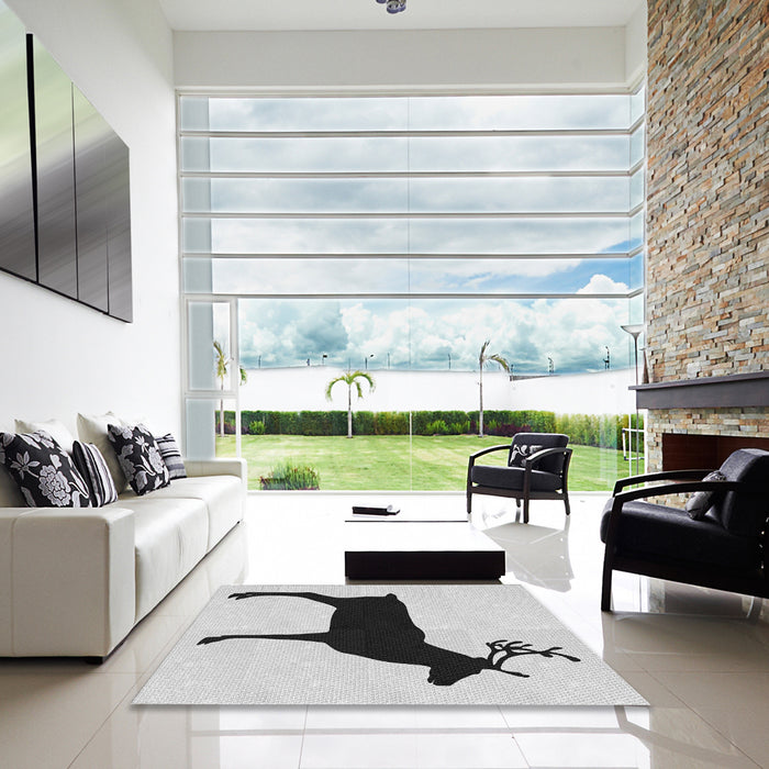 Square Patterned Off-White Novelty Rug in a Living Room, pat2822