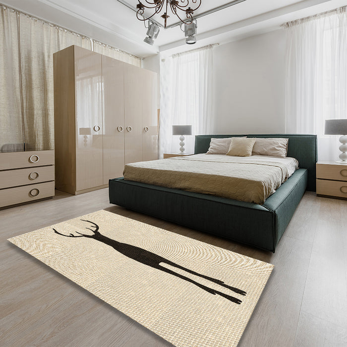 Patterned Moccasin Beige Rug in a Bedroom, pat2823brn