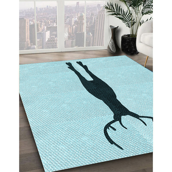 Patterned Electric Blue Rug in Family Room, pat2823lblu