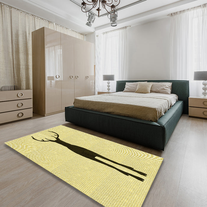 Round Machine Washable Transitional Sun Yellow Rug in a Office, wshpat2823yw