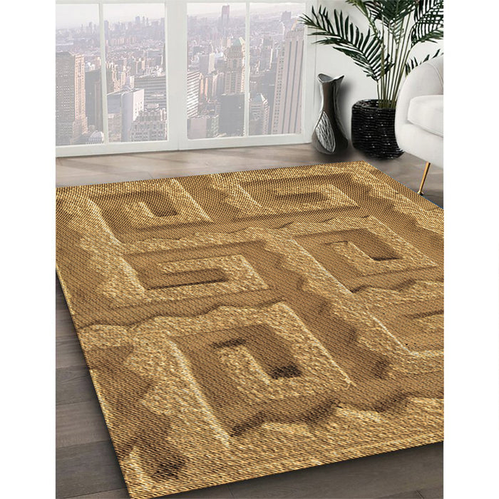 Patterned Yellow Rug in Family Room, pat2824brn