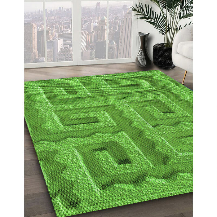 Patterned Dark Lime Green Rug in Family Room, pat2824grn