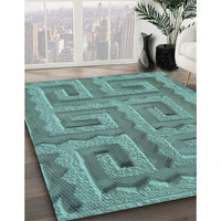 Patterned Dull-Sea Green Rug, pat2824lblu