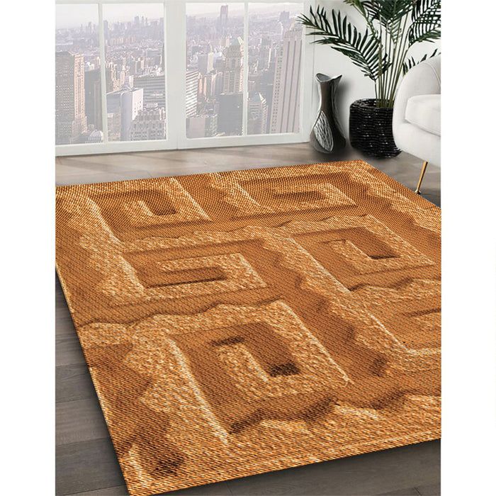 Patterned Orange Red Orange Rug in Family Room, pat2824org