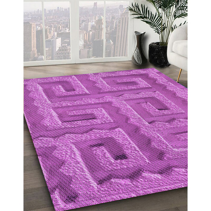 Patterned Bright Neon Pink Purple Rug in Family Room, pat2824pur