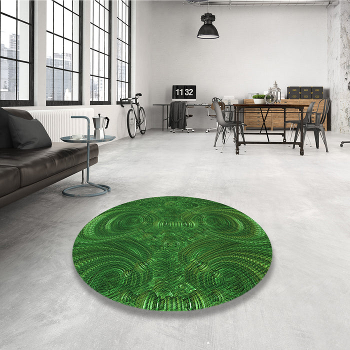 Round Patterned Deep Emerald Green Rug in a Office, pat2825grn