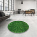 Round Patterned Deep Emerald Green Rug in a Office, pat2825grn