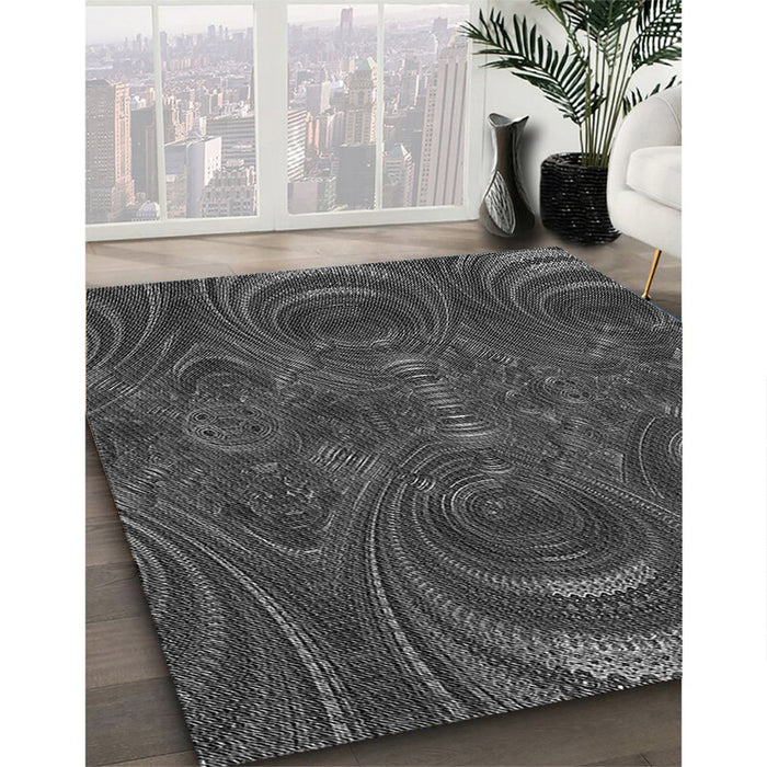 Patterned Black Rug in Family Room, pat2825gry