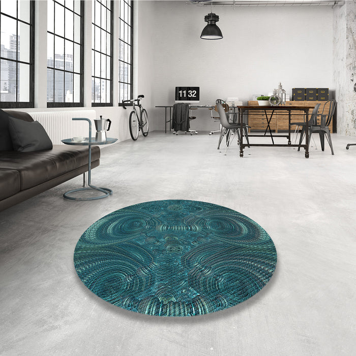 Round Patterned Deep-Sea Blue Rug in a Office, pat2825lblu