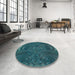 Round Patterned Deep-Sea Blue Rug in a Office, pat2825lblu
