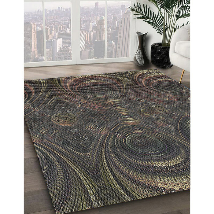 Patterned Army Brown Novelty Rug in Family Room, pat2825