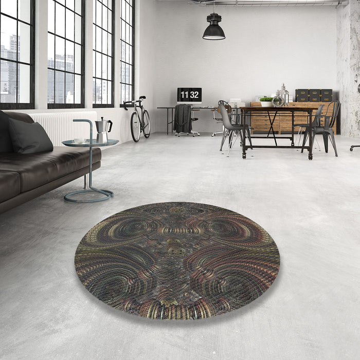 Round Patterned Army Brown Novelty Rug in a Office, pat2825