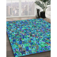 Patterned Dark Turquoise Green Rug, pat2827lblu