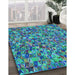 Patterned Dark Turquoise Green Rug in Family Room, pat2827lblu