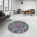 Round Patterned Green Modern Rug in a Office, pat2827