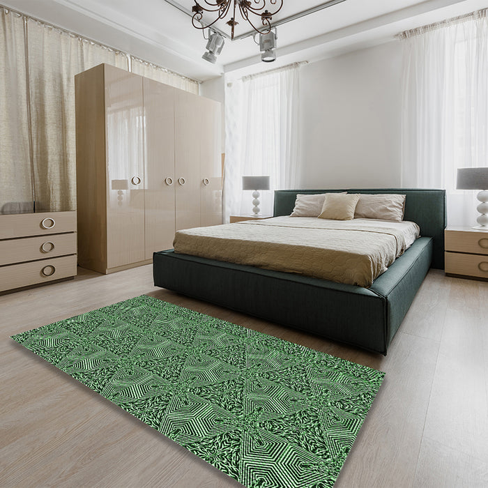 Round Machine Washable Transitional Pastel Green Rug in a Office, wshpat2828grn