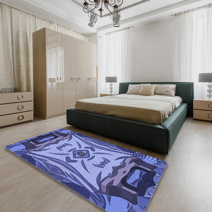 Round Machine Washable Transitional Sky Blue Rug in a Office, wshpat2829blu