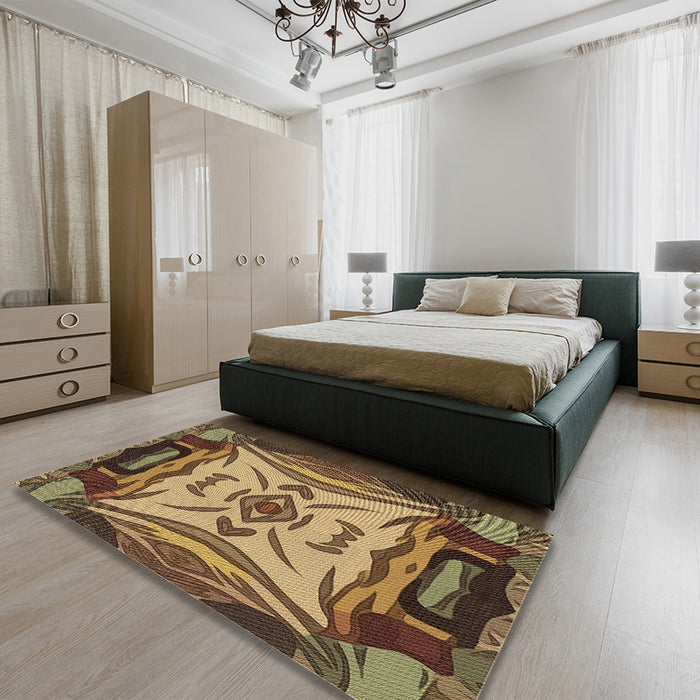 Patterned Golden Gold Rug in a Bedroom, pat2829brn