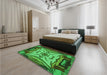 Patterned Deep Emerald Green Rug in a Bedroom, pat2829grn