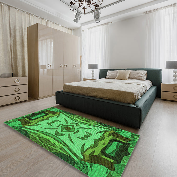 Patterned Deep Emerald Green Rug in a Bedroom, pat2829grn