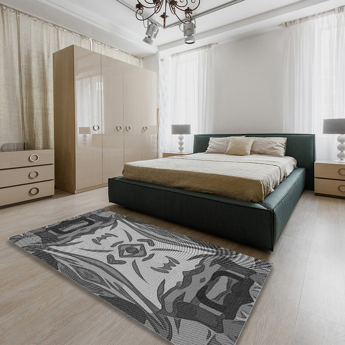 Patterned Dark Gray Rug in a Bedroom, pat2829gry