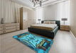 Patterned Bright Turquoise Blue Rug in a Bedroom, pat2829lblu