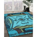 Machine Washable Transitional Bright Turquoise Blue Rug in a Family Room, wshpat2829lblu
