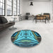 Round Patterned Bright Turquoise Blue Rug in a Office, pat2829lblu