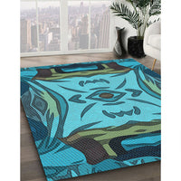 Patterned Bright Turquoise Blue Rug, pat2829lblu