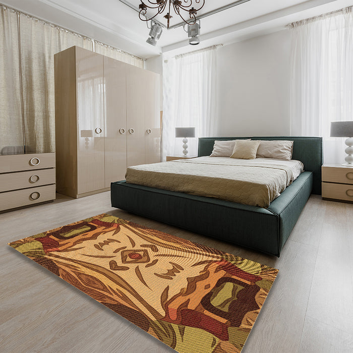 Patterned Orange Rug in a Bedroom, pat2829org