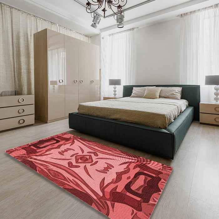 Patterned Red Rug in a Bedroom, pat2829rd