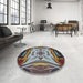 Round Machine Washable Transitional Dark Gray Rug in a Office, wshpat2829