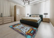 Patterned Dark Gray Modern Rug in a Bedroom, pat2829