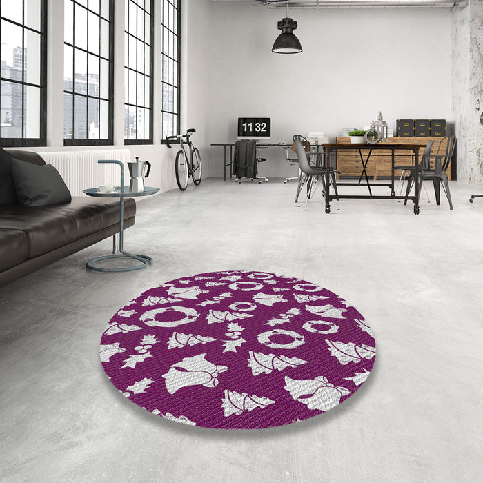 Round Patterned Lilac Purple Abstract Machine Washable Rug in a Office, wshpat282