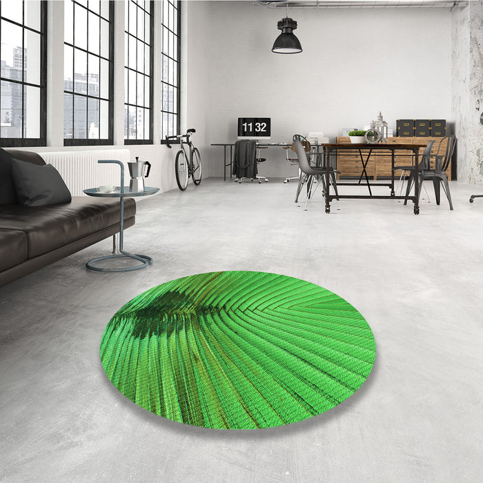 Round Patterned Green Rug in a Office, pat283grn