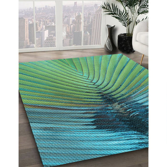 Patterned Sea Green Rug in Family Room, pat283lblu