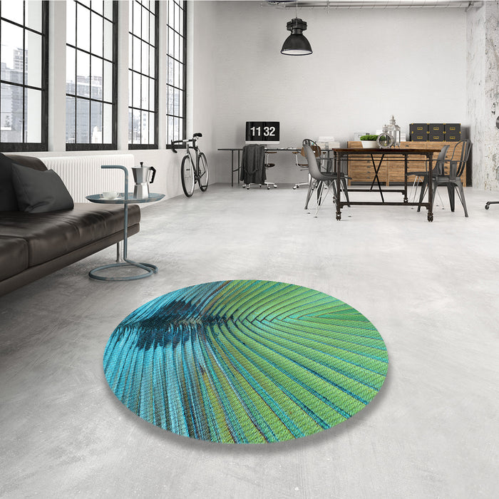 Round Patterned Sea Green Rug in a Office, pat283lblu