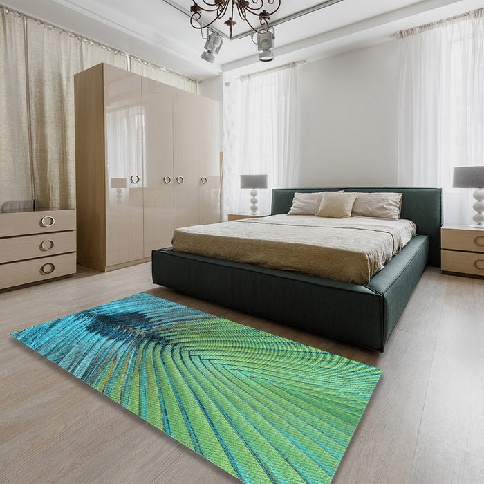 Patterned Sea Green Rug in a Bedroom, pat283lblu