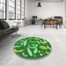 Round Patterned Green Rug in a Office, pat2830grn